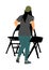 Delivery service moving transport, woman worker carrying chairs illustration. Handyman job distribution
