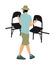 Delivery service moving transport, worker carrying chairs illustration. Handyman job. Distribution.