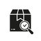 Delivery Service Silhouette Icon. Check Parcel. Carton Box with Magnifier and Checkmark Glyph Pictogram. Approved