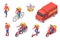 Delivery service transport courier isometric icons