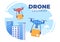 Delivery Service use Drone Background Vector Illustration. Employee Distributing Boxes using Modern Technology Device for Shipping