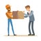 Delivery Service Worker Bringing Box To Office Worker, Smiling Courier Delivering Packages Illustration