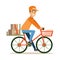 Delivery Service Worker Delivering Boxes With Bycicle, Smiling Courier Delivering Packages Illustration