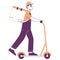 Delivery service worker driving kick scooter. Courier character receiving parcels isolated flat vector illustration on white