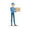 Delivery Service Worker Holding Small Fragile Box, Smiling Courier Delivering Packages Illustration