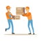 Delivery Service Workers Helping Each Other With Boxes, Smiling Courier Delivering Packages Illustration