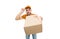 Delivery services are now only option. Shopping concept. Safely ordering food. Courier delivering package. Grocery