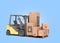 Delivery from the store concept The loader loads boxes with equipment  3d render on color gradient