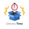 Delivery time, fast shipment, stopwatch and box, waiting period, timely distribution