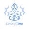 Delivery time, fast shipment, stopwatch and box, waiting period, timely distribution