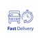 Delivery time line icon, transportation vehicle and stopwatch, rental truck services, vector illustration