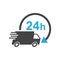 Delivery truck 24h vector illustration. 24 hours fast delivery s