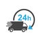 Delivery truck 24h vector illustration. 24 hours fast delivery service shipping icon