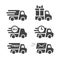 Delivery truck black vector icon set. Truck or lorry, cargo and shipping icons.