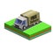 Delivery truck with a box. 3D Flat Vector Isometric Vehicle.