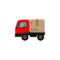 Delivery truck with a cardboard box. Fast delivery service concept. Cargo transportation. Colorful decision.Vector icon isolated