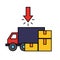 Delivery truck cardboard boxes click online shopping
