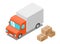 Delivery truck and cardboard packaging isometric icon