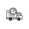 Delivery truck clock icon. estimated shipment time illustration. simple outline vector symbol design.
