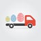 Delivery truck with colorful Decorated Easter Eggs.