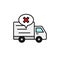 Delivery truck cross mark icon. shipment item failed illustration. simple outline vector symbol design.