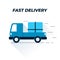 Delivery truck flat illustration. Vector illustration of a moving freight car with a large cargo. Loaded vehicle icon. Represents