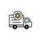 Delivery truck gear icon. shipment setting or machine car problem illustration. simple outline vector symbol design.