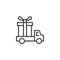 Delivery truck with gift box outline icon