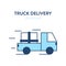 Delivery truck icon. Vector illustration of a moving freight car with a large cargo. Loaded vehicle icon. Represents a concept of