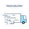 Delivery truck icon. Vector illustration of a moving freight car. Loaded truck icon. Represents a concept of fast cargo delivery.