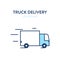 Delivery truck icon. Vector illustration of a moving freight car. Loaded truck icon. Represents a concept of large cargo delivery