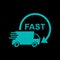 Delivery truck logotype in pixel style. Fast delivery service sh