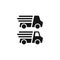 Delivery truck or lorry, fast shipping service black isolated vector icon