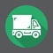 Delivery truck, lorry flat icon. Round colorful button, circular vector sign with long shadow effect. Flat style design.