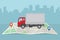 Delivery truck and map on city background. Transport services, logistics and freight of goods concept.