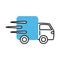 Delivery truck transport speed mobile marketing and e-commerce line and fill style icon