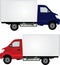 Delivery trucks red and blue