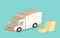 Delivery van and cardboard packaging isometric icon. Vector illustration