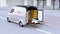 Delivery van releasing a self-driving delivery robot