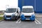 Delivery vans in a rows. Commercial fleet