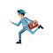 Delivery worker running with post bag icon