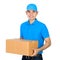 Deliveryman carrying a cardboard parcel box