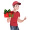 Deliveryman, courier with gifts isolated.