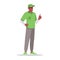 Deliveryman in green uniform semi flat RGB color vector illustration