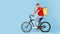 Deliveryman Riding Bike And Gesturing Okay On Blue Background
