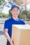 Deliveryman stand and smile