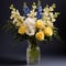 Delphinium Arrangement: A Serene Bouquet Of White And Yellow Roses