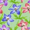Delphinium, larkspur. Illustration, texture of flowers. Seamless pattern. Floral background, photo collage for production of