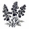 Delphinium Wood Engraving: Strong Graphic Elements And Traditional Chinese Painting Style