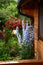 Delphynium flowers and red roses